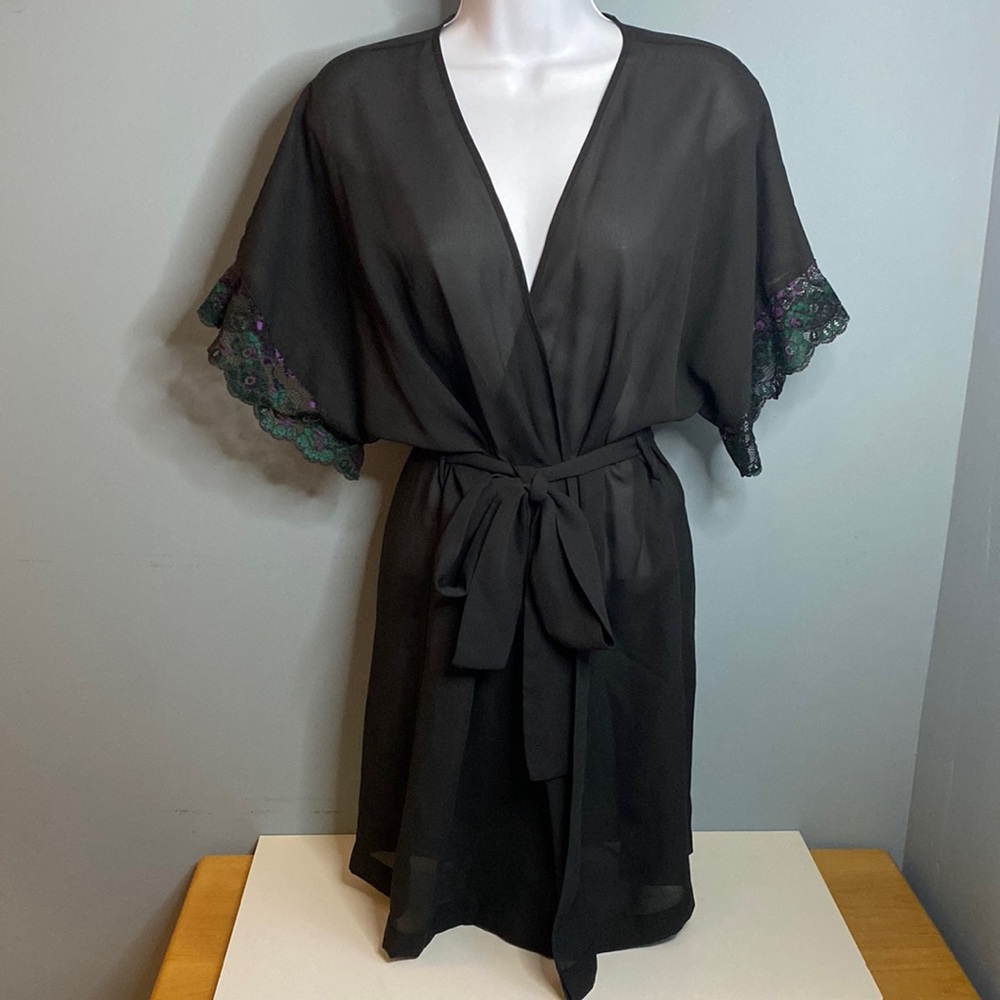 Vintage Secret Treasures Sheer Kimono Robe black lace M